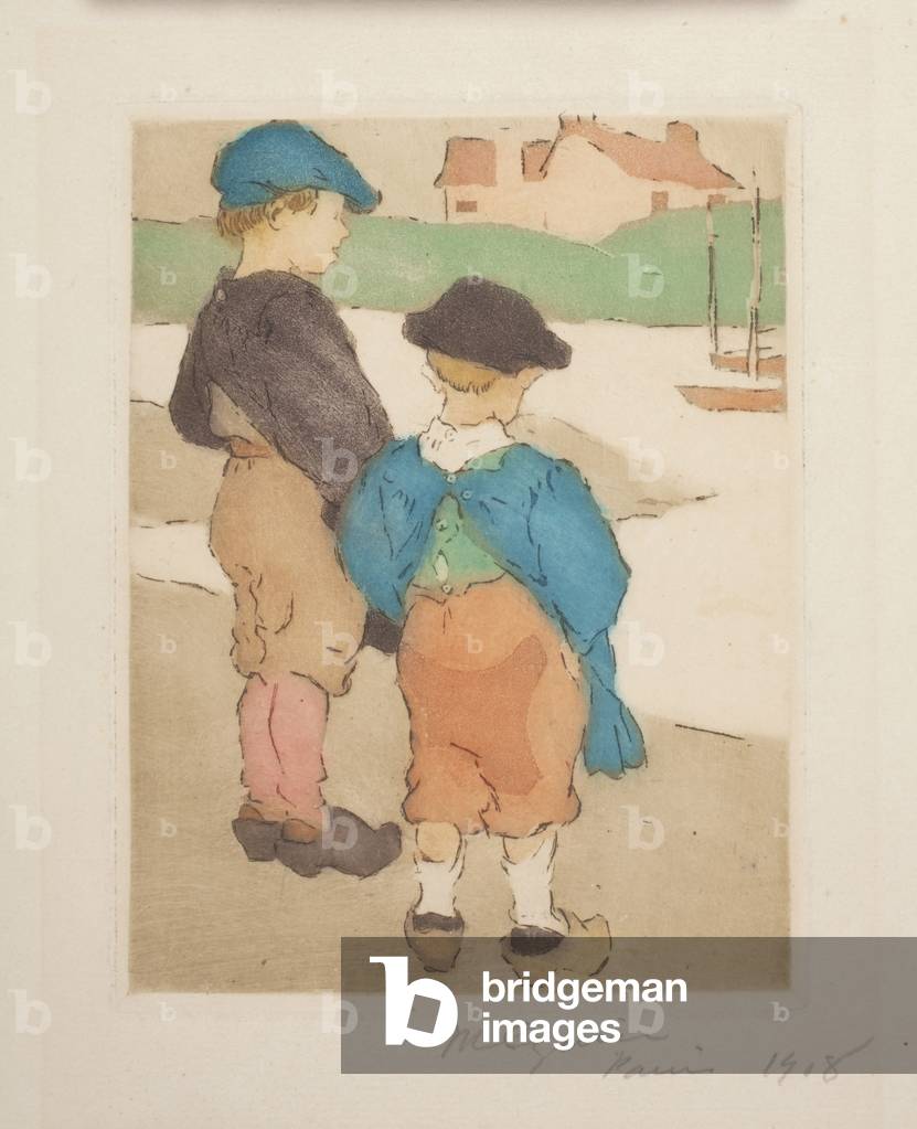 Little Boys, 1908 (colour etching & aquatint on cream laid paper)