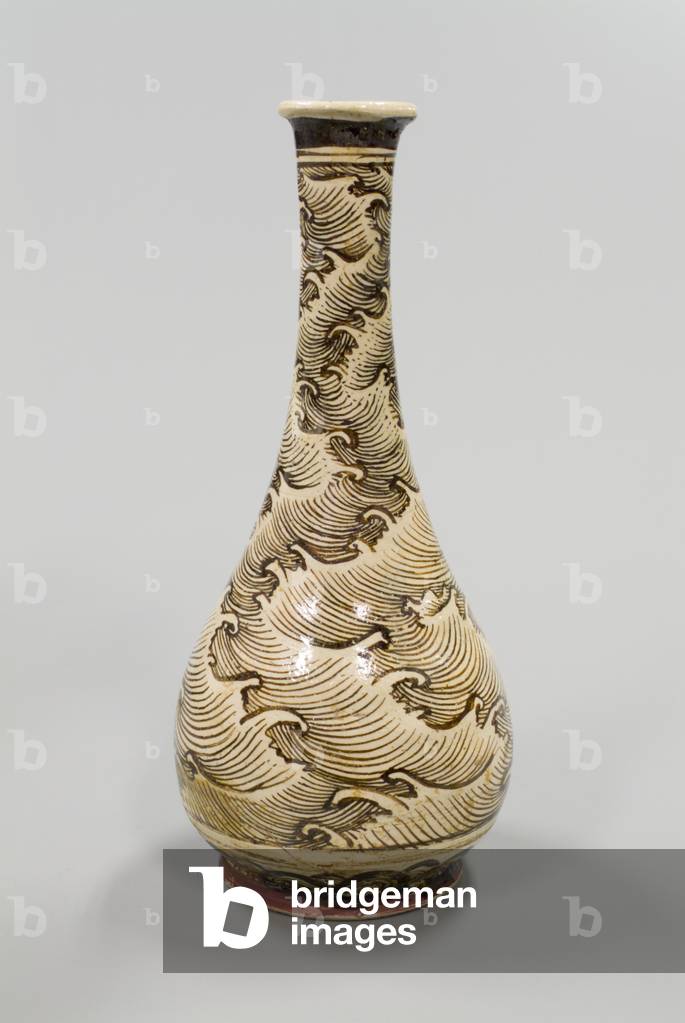 Bottle With Wave Design (stoneware with glaze, jizhou ware)