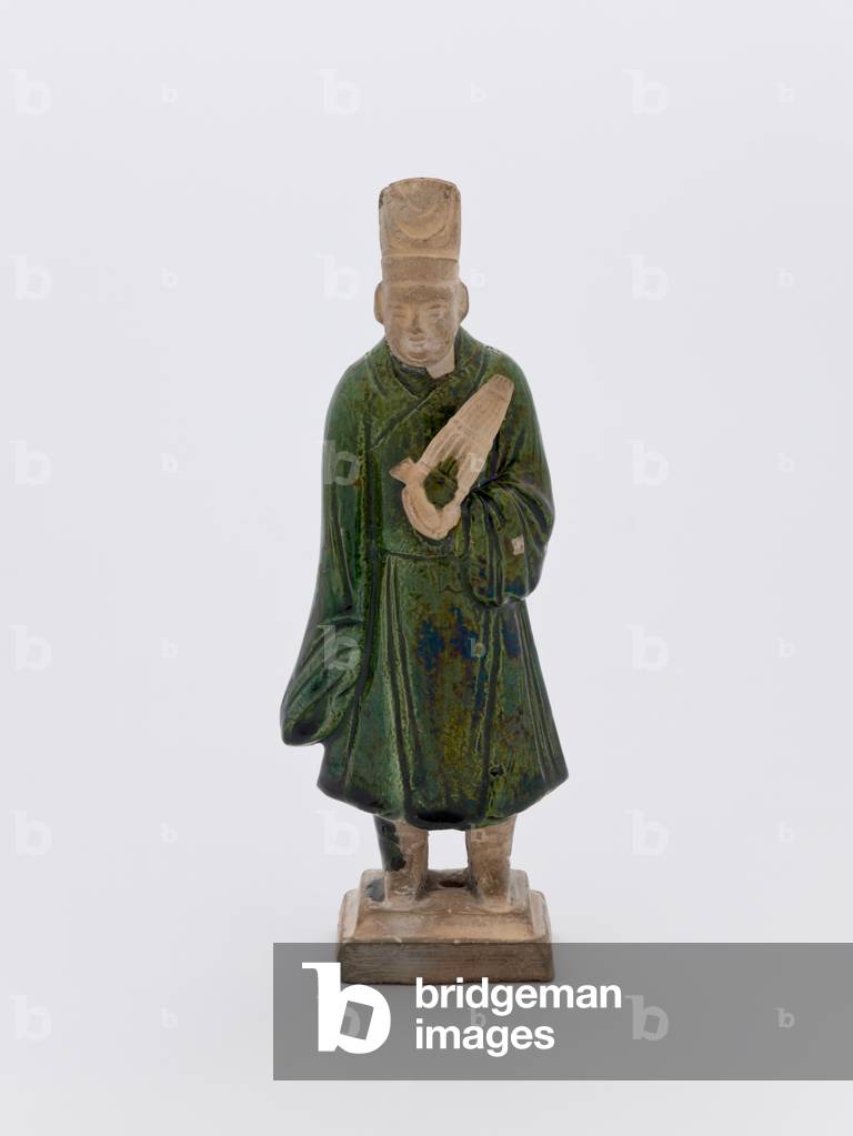 Standing Musician (buff stoneware, green glaze, aquatint)