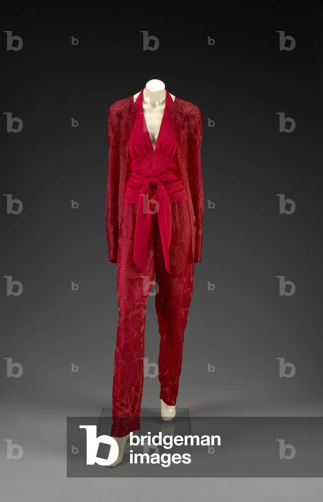 Evening Ensemble (synthetic fabric, silk chiffon, bugle beads)