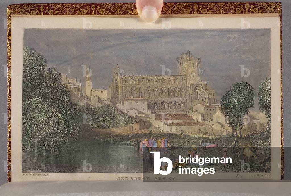 Jedburgh Abbey as bound in Vol. II of The Poetical Works of Sir Walter Scott, engraved by Robert Brandard (1805-1862), 1833 (engraving on plain paper with hand-colouring)
