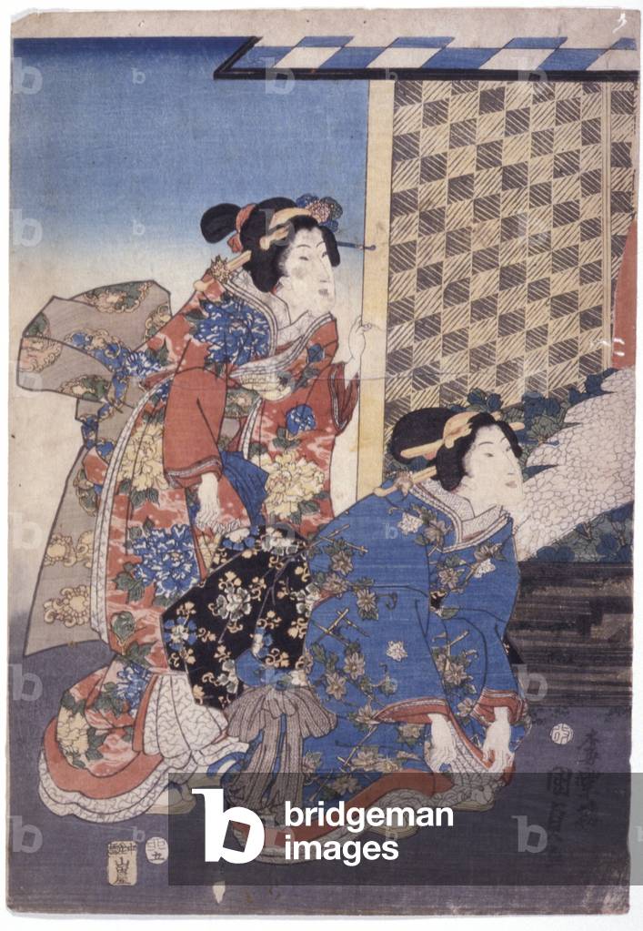 2 Women (One Kneeling) (colour woodcut)