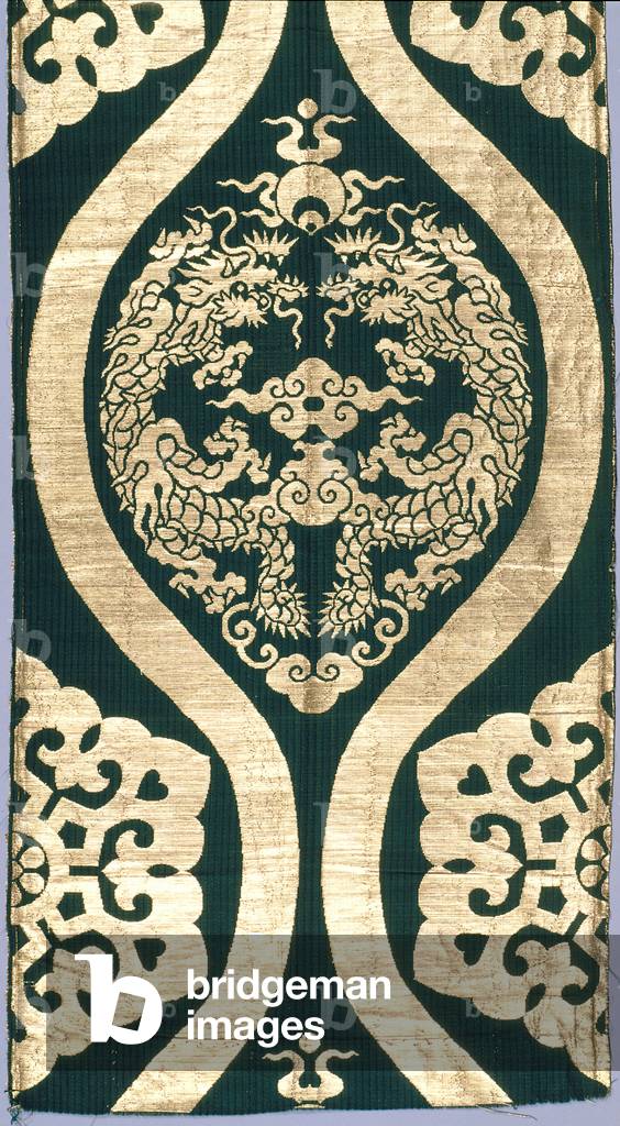 Buddhist Temple Furnishing Fabric, Fragment (gold flat paper thread)