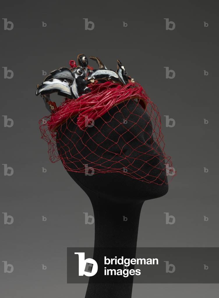 Hat (Skunks) (plastic, leather, wool, cotton, metal, paint)