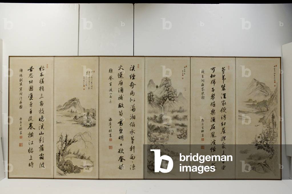 Landscapes In The Manner Of Past Chinese Masters (ink and light colours on gold-speckled paper)