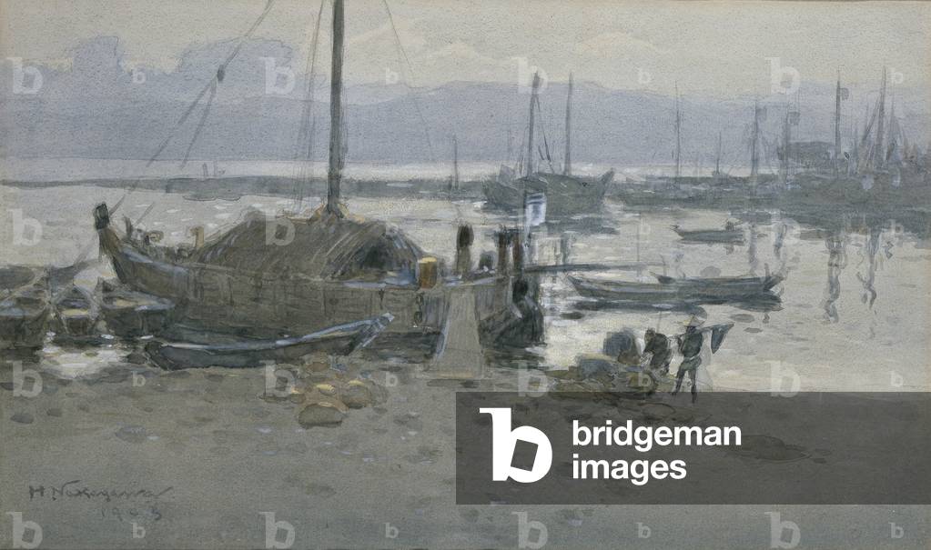 Tanabe Harbor, 1903 (w/c on grey paper)