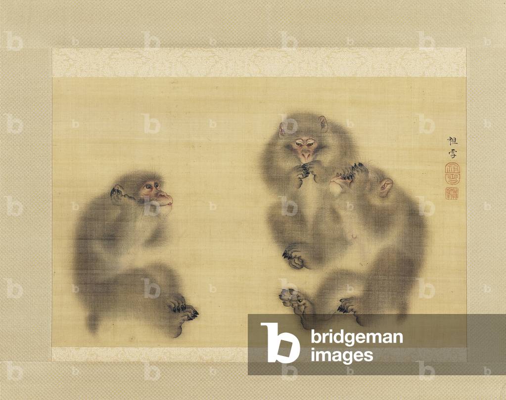 Monkeys: Hear No Evil, See No Evil, Speak No Evil, c.1820 (ink & colour on silk)