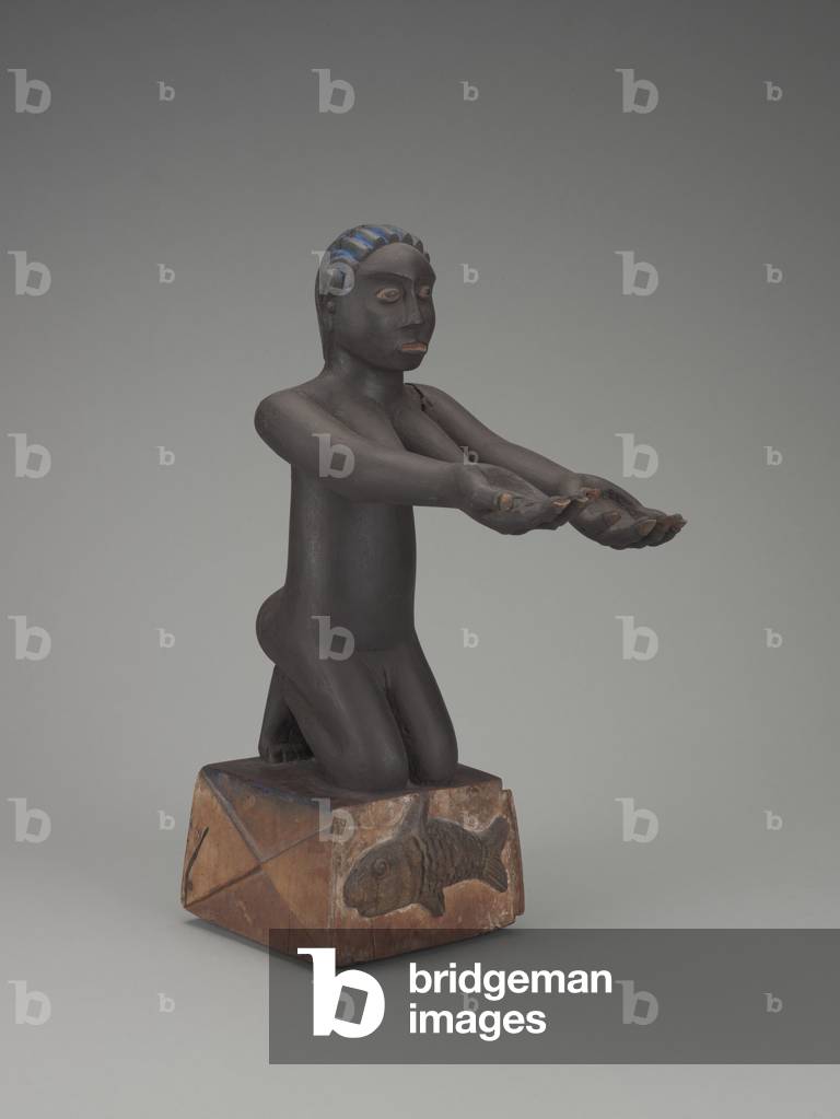 Kneeling Female Figure (wood, pigment, metal)