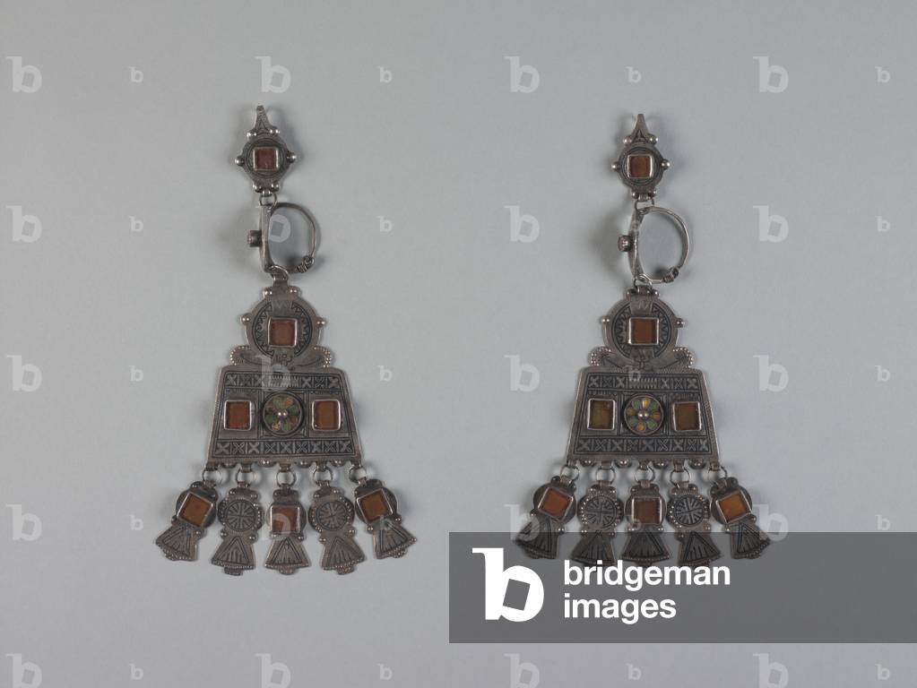 Pair Of Woman's Earrings (silver, enamel, glass & niello)