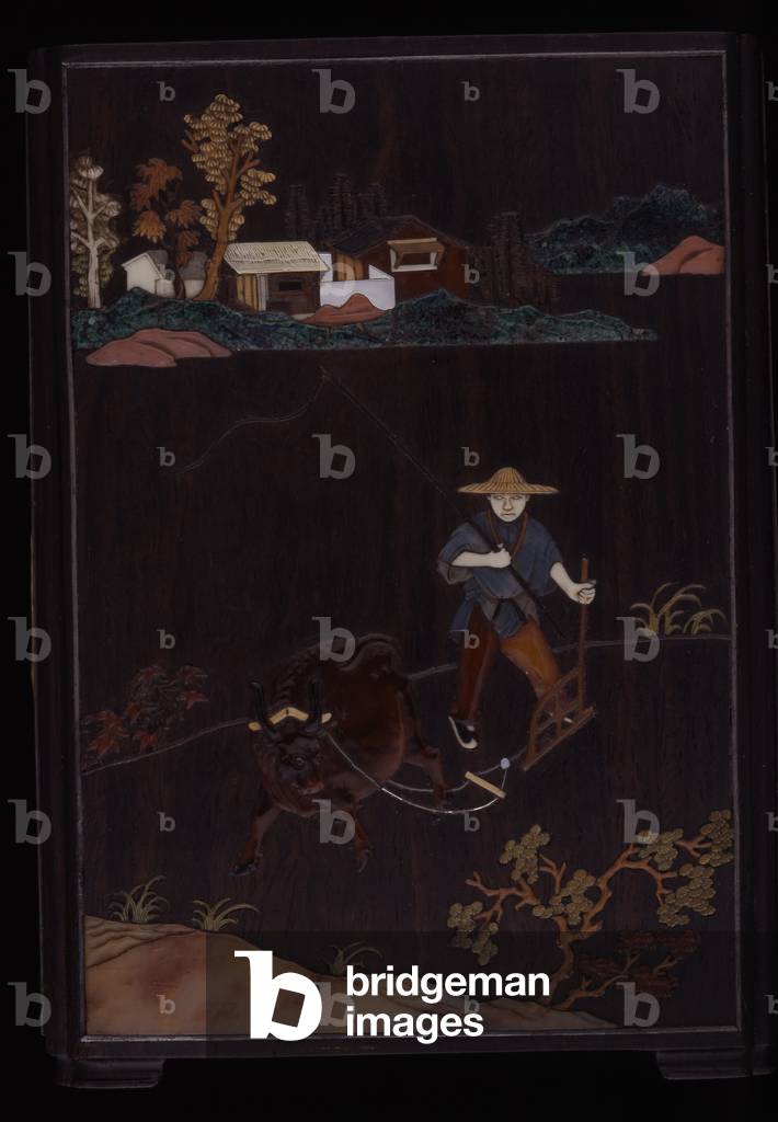 Brushpot With Scenes Of Country Pursuits (various inlays in zitan wood)