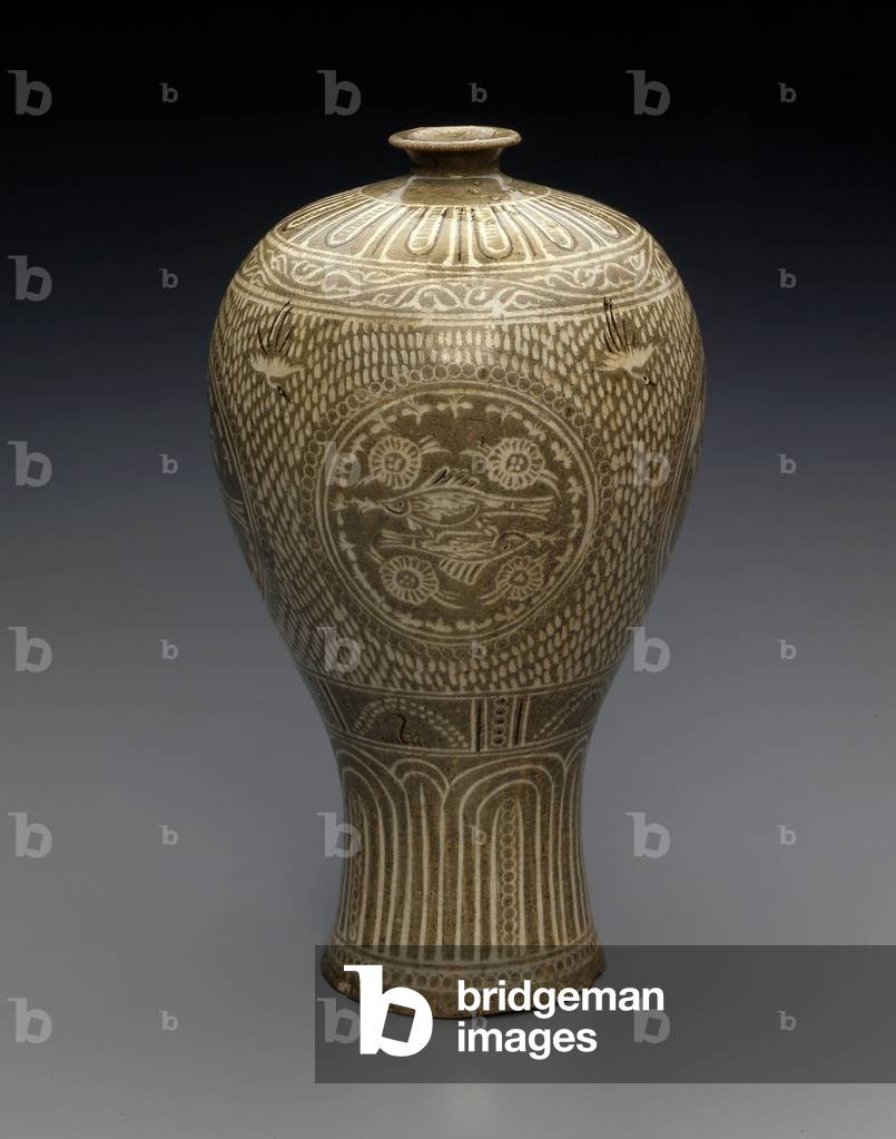 Vase (Maebyong) (stoneware with slip inlay)