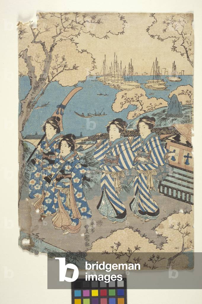 Toto: Flower-Viewing At Gotenyama, 2 (Part Of Triptych) (colour woodcut)