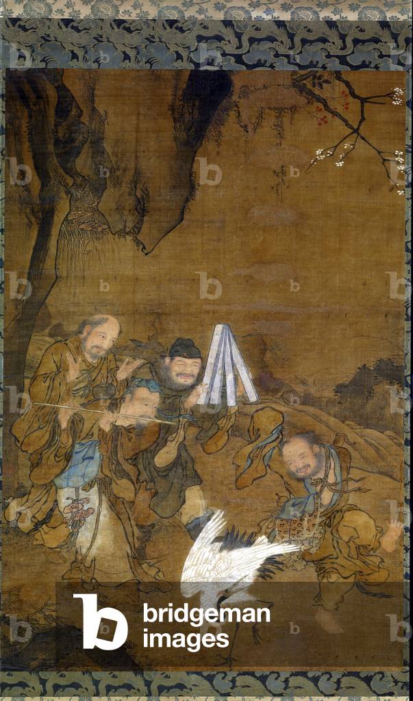 "Immortali danza con un gru (inchiostro & colore su seta)", 15th Secolo di Jun Liu