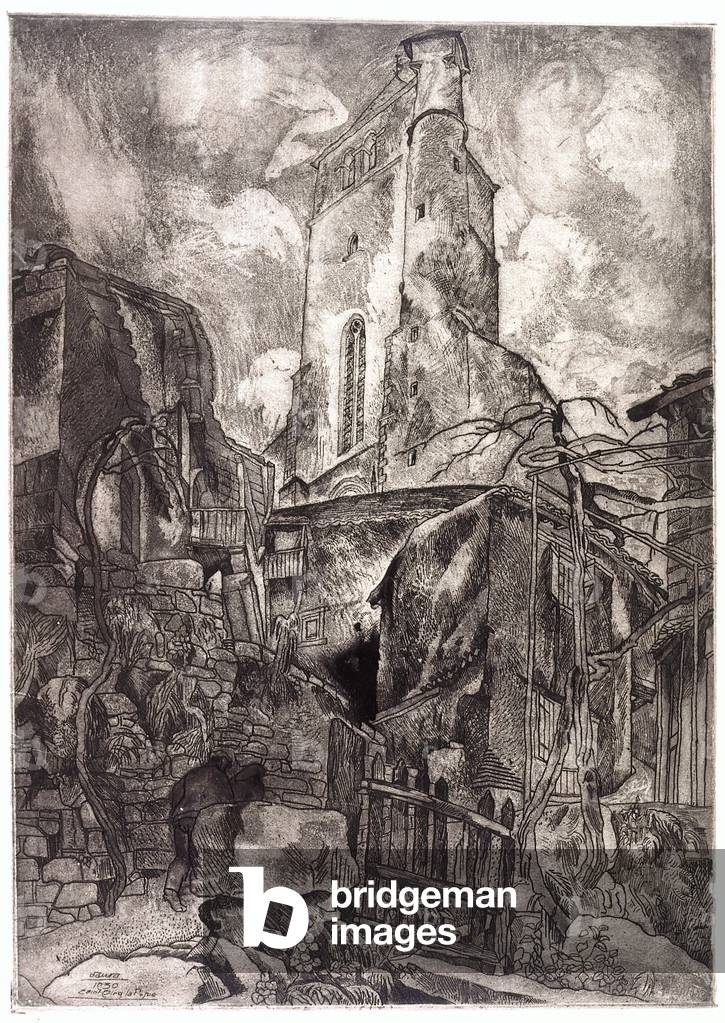 Up To The Church, St. Cirq Lapopie (etching, aquatint)