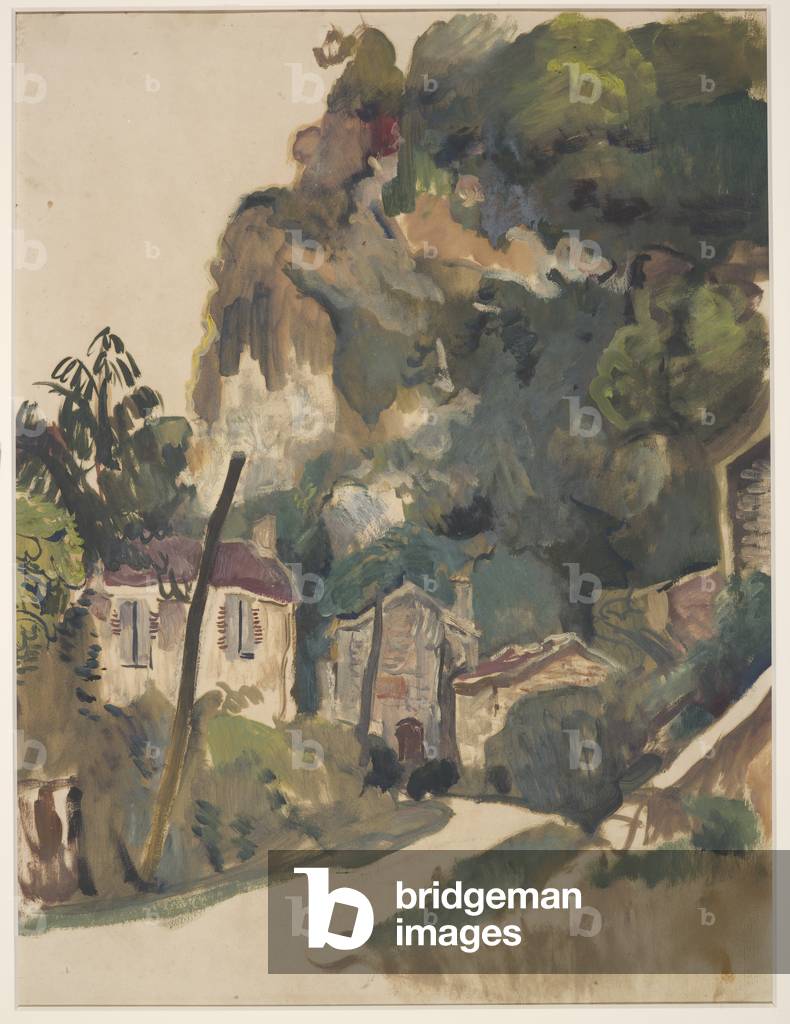 scogliera e strada, Villaggio di Vers, 1927 (olio & gouache su carta)