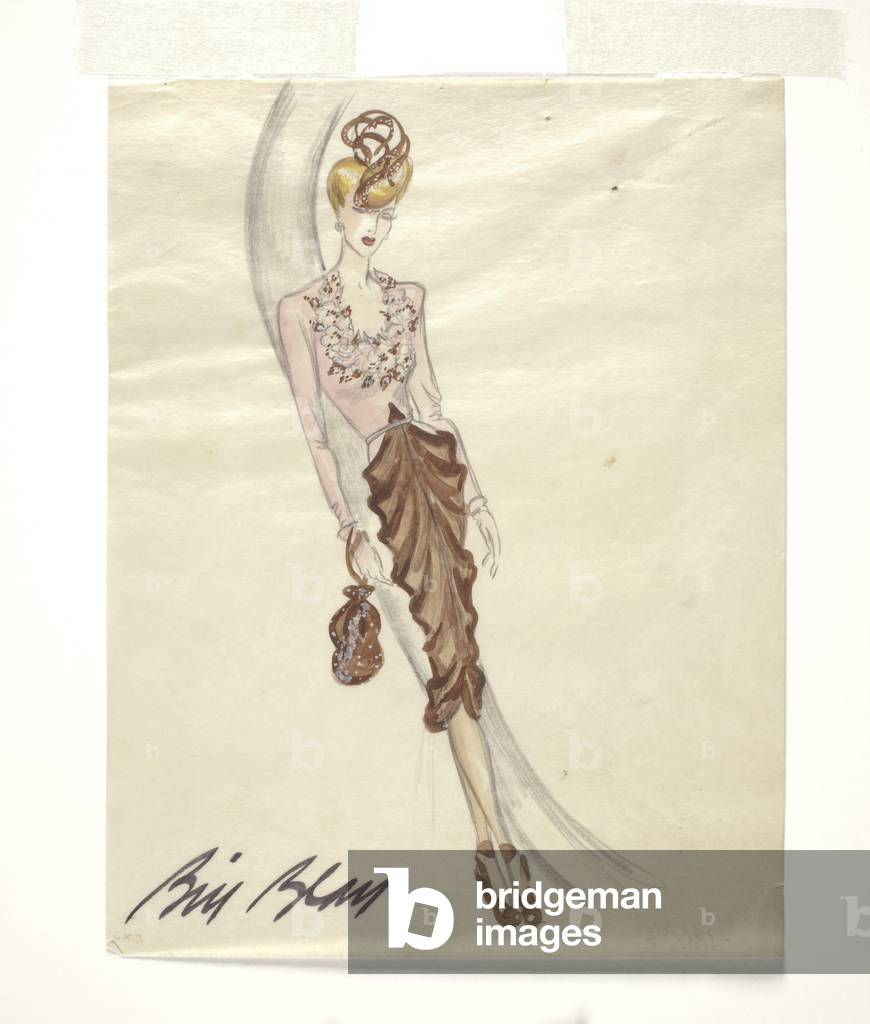 Sketch of an evening dress (w/c on paper)