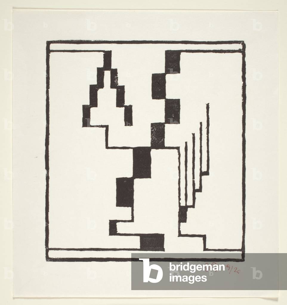 Untitled (woodblock print on cream laid paper)