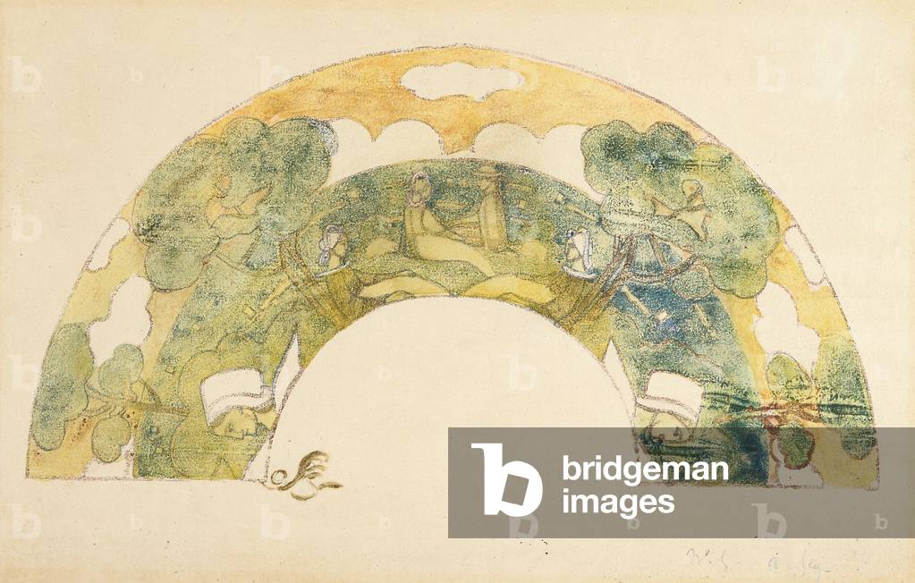 Evantail - Bretons Au Bord De La Mer (Fan - Bretons By The Sea) (zincograph and monotype with hand-colouring)