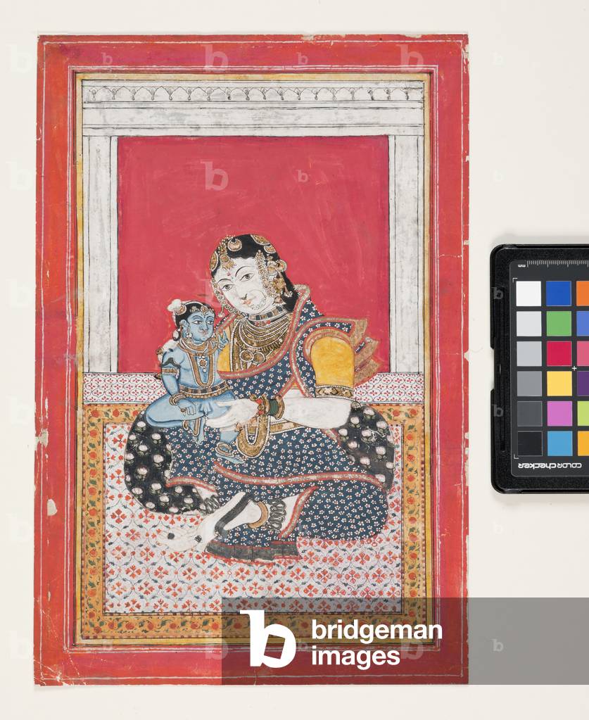 Krishna And Yashoda (gouache, silver, and gold leaf on paper)
