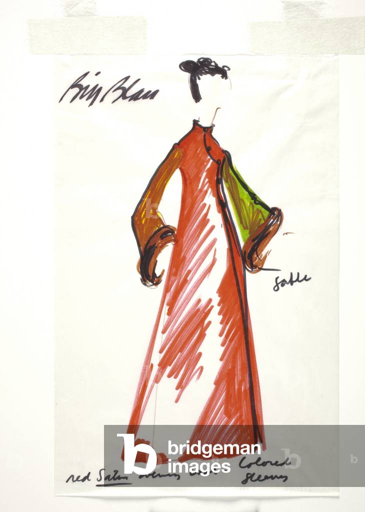 Sketch of an evening dress with sable (marker on paper)