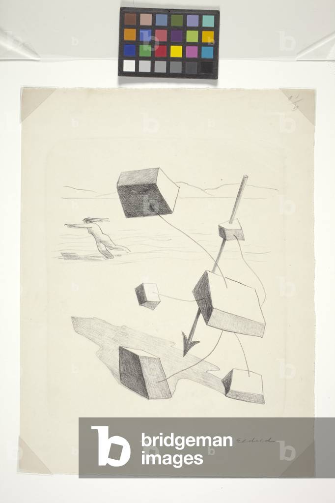 Nude And Floating Boxes (lithograph on cream wove paper)