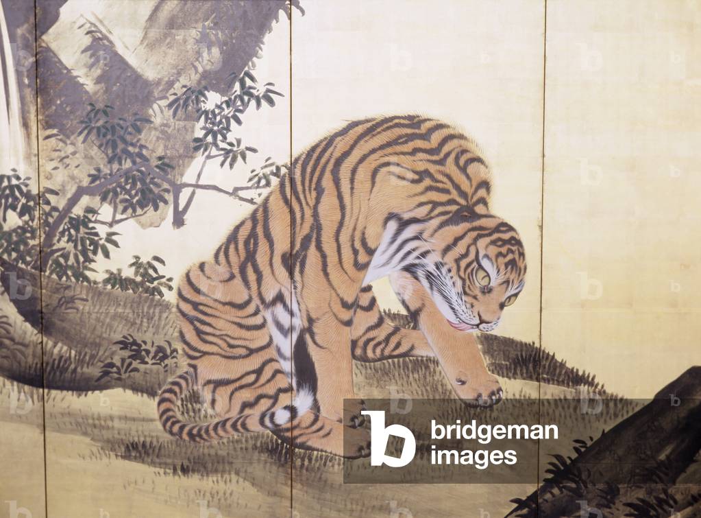 Tigers in a Landscape, 1884 (ink & colour on gold leaf)