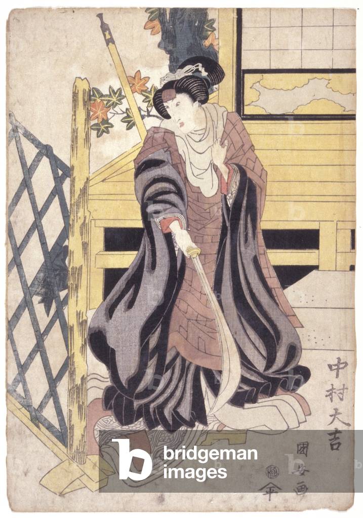 Nakamura Daikichi, Female Role With Halberd (colour woodcut)