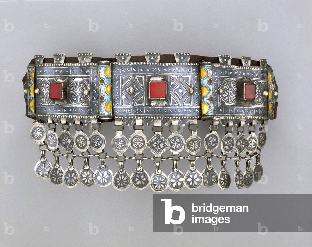 Woman's Headpiece (silver, enamel, glass & leather)