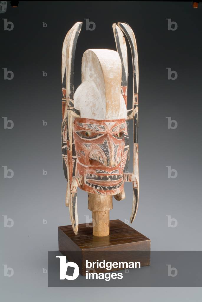 Human Head On Post For Malaggan Funerary Rituals (wood, pigment)