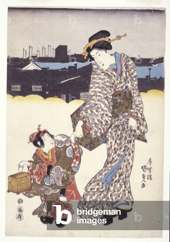 Untitled (A Woman And Child) (colour woodcuts)
