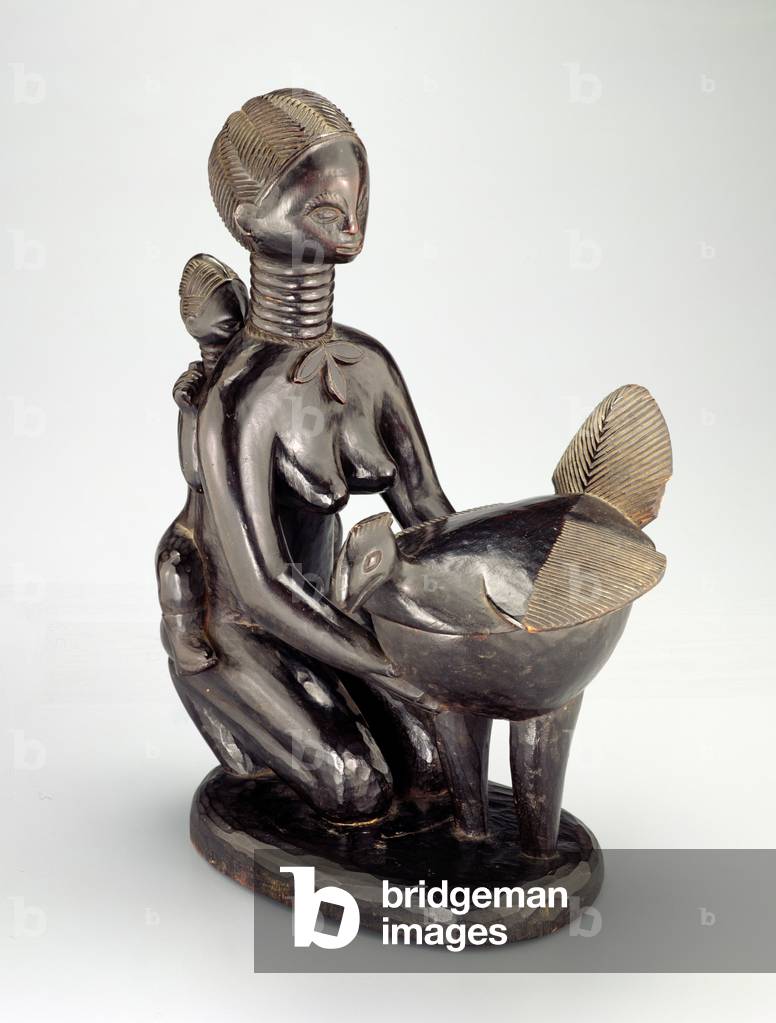 Mother and child with bowl, Vai tribe, Sierra Leone (polychrome wood)