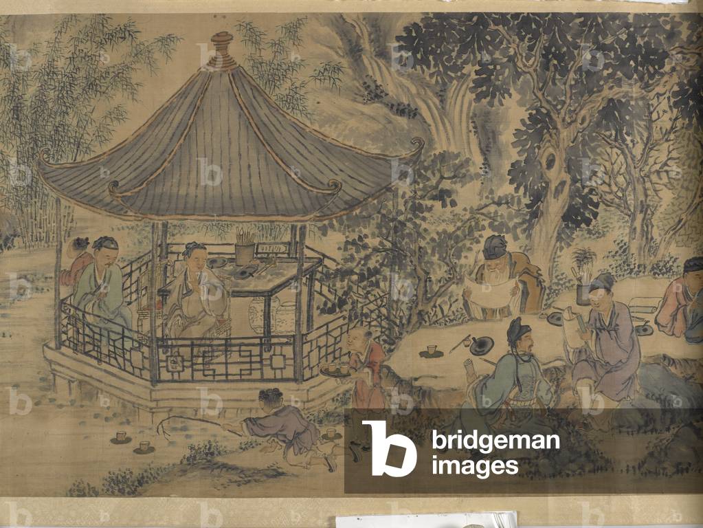 Gathering At The Lanting Orchid Pavilion (ink and colour on satin)