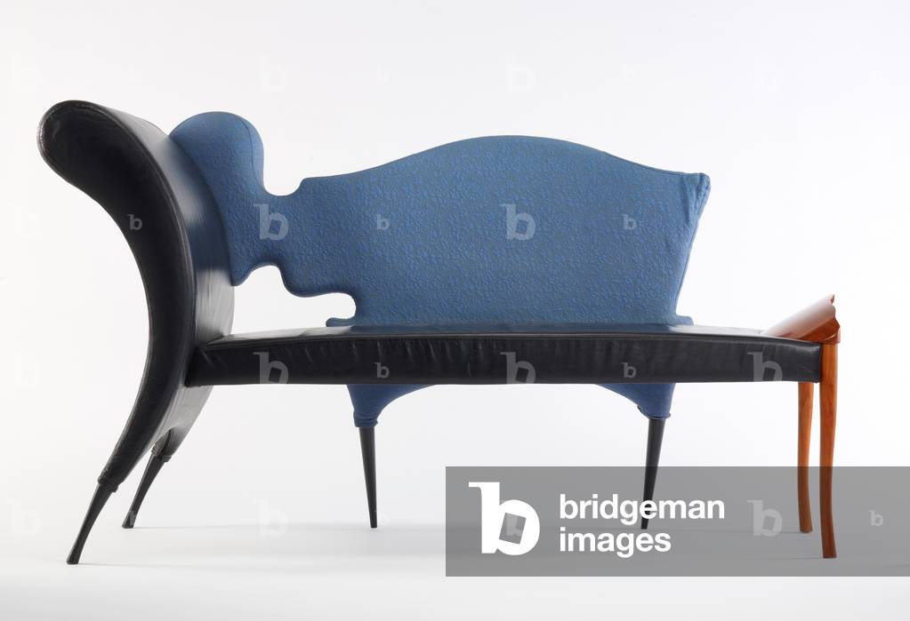 Prosim Sni Chaise Longue (leather, fabric, and cherry wood)