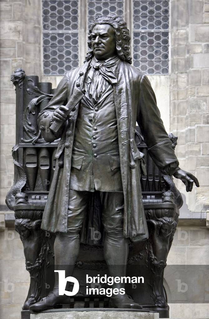Johann Sebastian Bach monument at St. Thomas Church, Leipzig music trail, Leipzig, Saxony, Germany, Europe