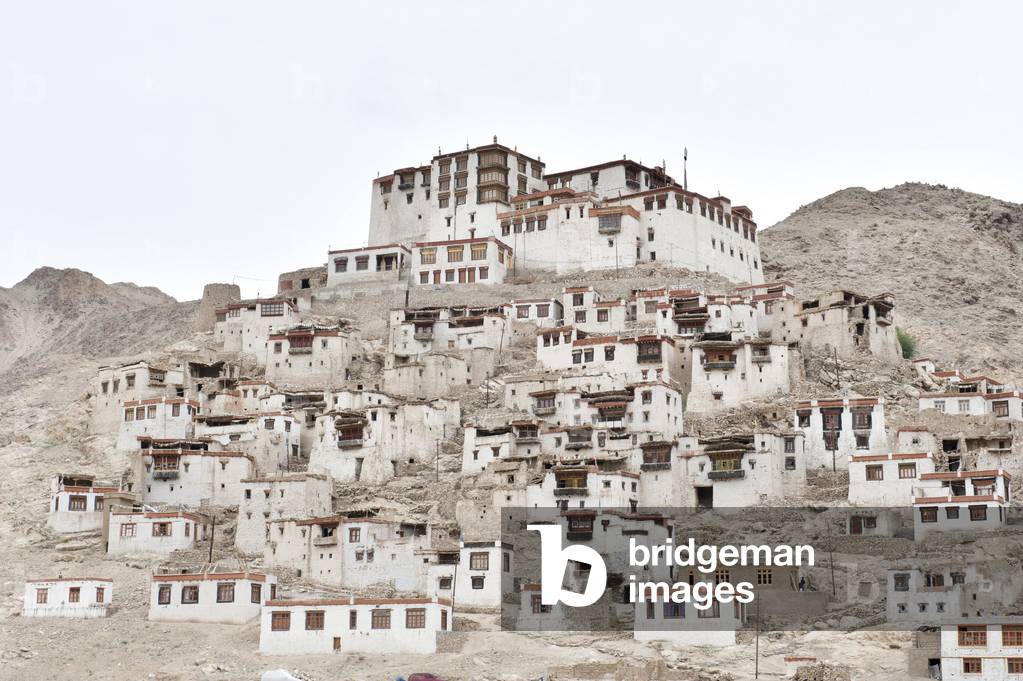 Arid landscape; Chemre Gompa Monastery near Leh; Tibetan Buddhism; Ladakh district; Jammu and Kashmir; India; South Asia; Asia