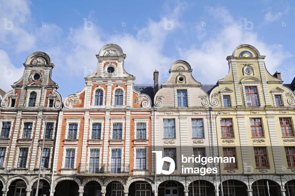 House facades, gabled houses, square, Grand Place, Arras, Pas-de-Calais (Pas de Calais), Nord Pas de Calais (Nord-Pas-de-Calais), France, Europe. Photography