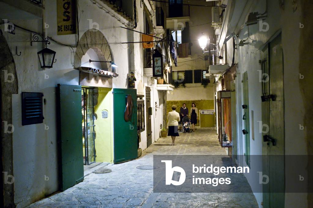 View of a street in the historic centre of Eivissa, Ibiza, Balearic Islands, Spain