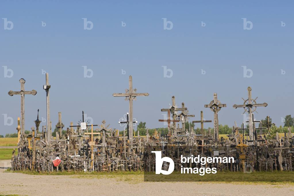 View of the crosses of the Hill of the Crosses, a place of pilgrimage reminding the Lithuanian struggle for independence since the 16th century, near the city of Siauliai in Lithuania. Hill of Crosses, near Siauliai, Lithuania
