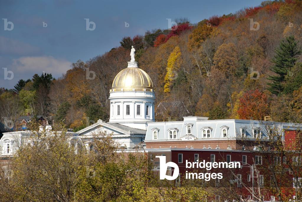 State Capitol building with a golden dome; Montpelier; Vermont; New England; USA; North America; America; North America