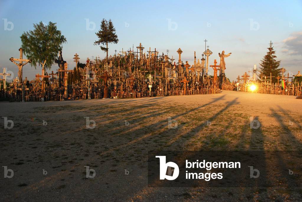 View of the crosses of the Hill of the Crosses, a place of pilgrimage reminding the Lithuanian struggle for independence since the 16th century, near the city of Siauliai in Lithuania. Hill of Crosses, near Siauliai, Lithuania