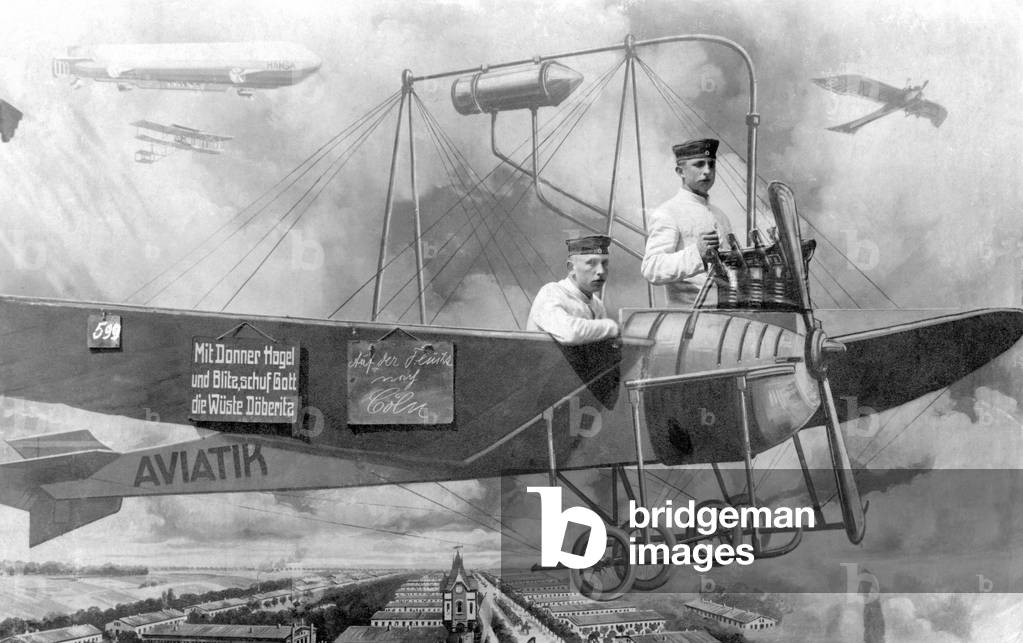 First World War (1914-1918): two soldiers of the German army inside a fake plane.