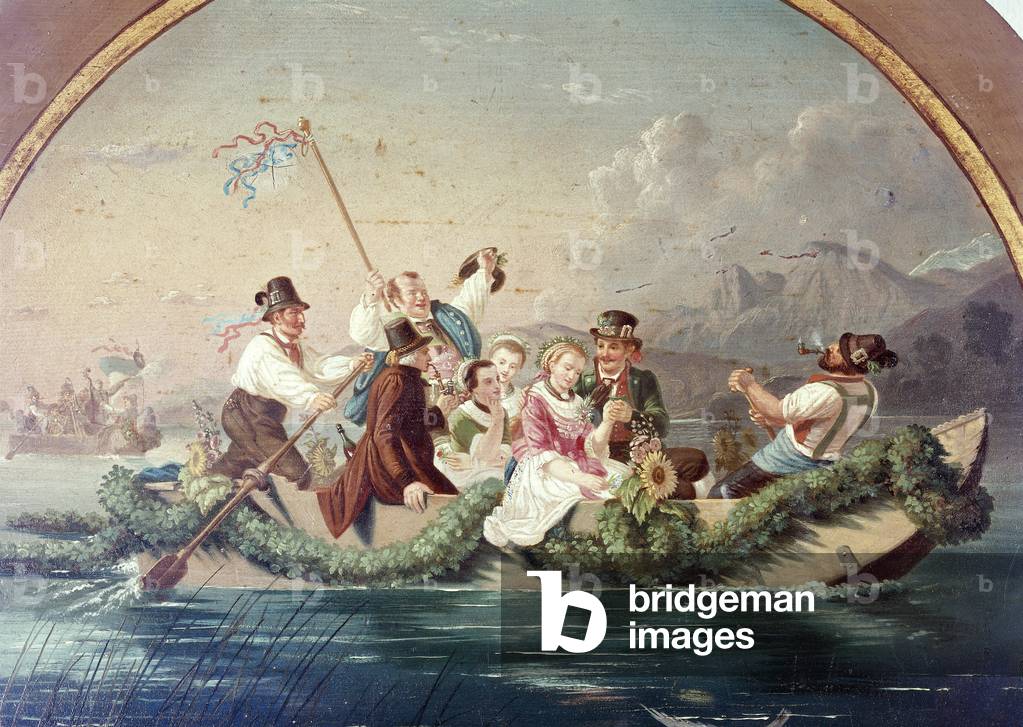 Hochzeitsfahrt am Schliersee, Schützen Ziel von A. Dirnberger, Feuerschuetzengesellschaft Miesbach, Oberbayern