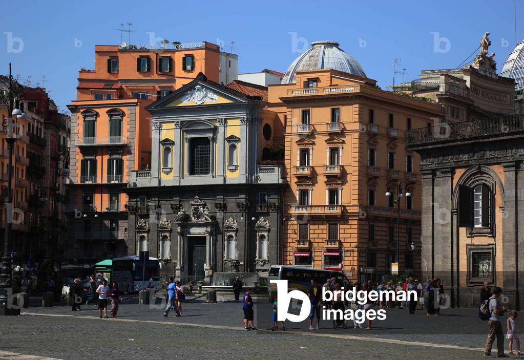 Piazza del Plebiscito square looking south, Naples, Campania, Italy, Europe