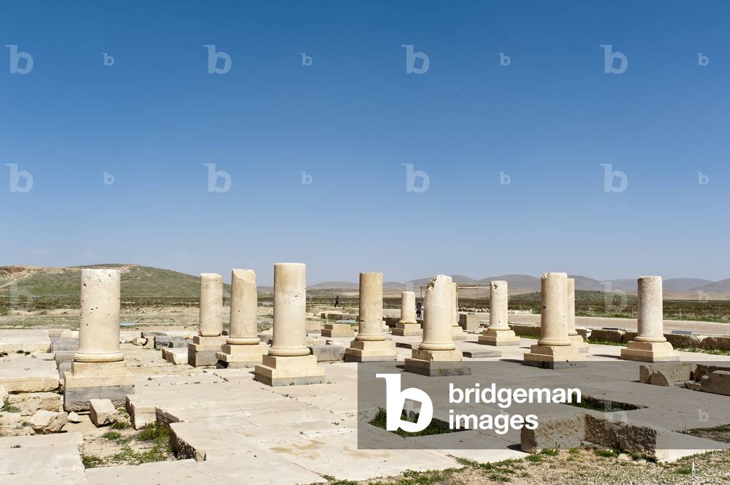 Archaeology; pillar; large reception hall of Cyrus II; ancient Persian city Pasargadae; near Persepolis; Fars Province; Iran; Asia