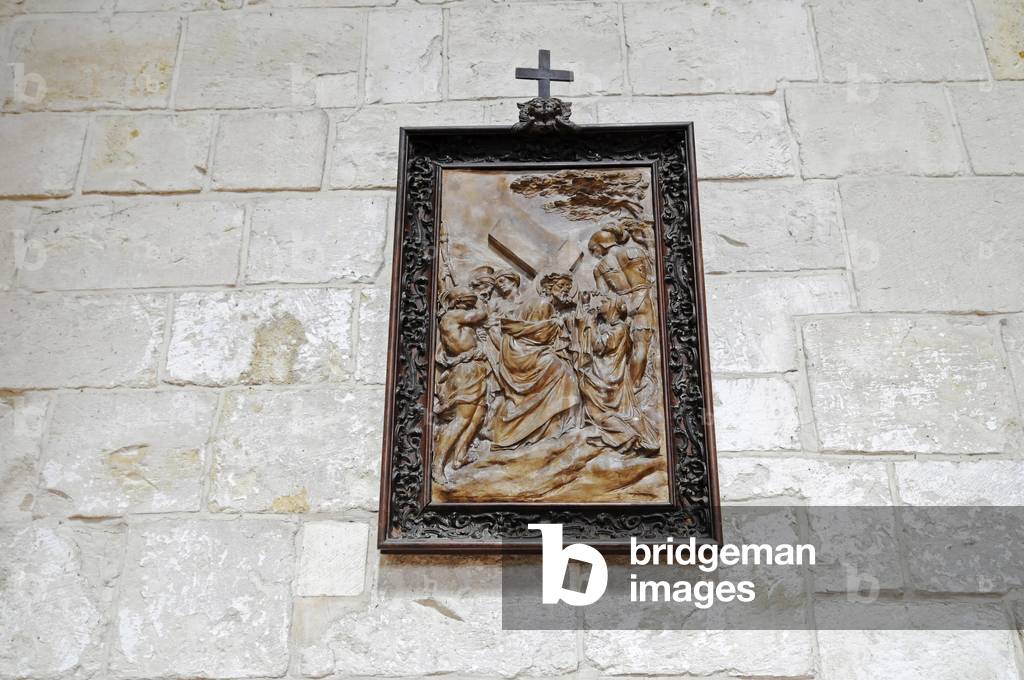 Biblical illustration, crucifixion, Jesus, picture, Basilica, cathedral, abbey, Saint Benoit sur Loire (Saint-Benoit-sur-Loire), Loiret, Centre, France, Europe. Photography
