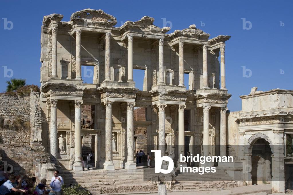 Turkey Ephesus (Ephese) excavation library of Celsus (Celsius Library) erected 135 AD by Tiberius Julius Aquila as a memorial to this father Celsus