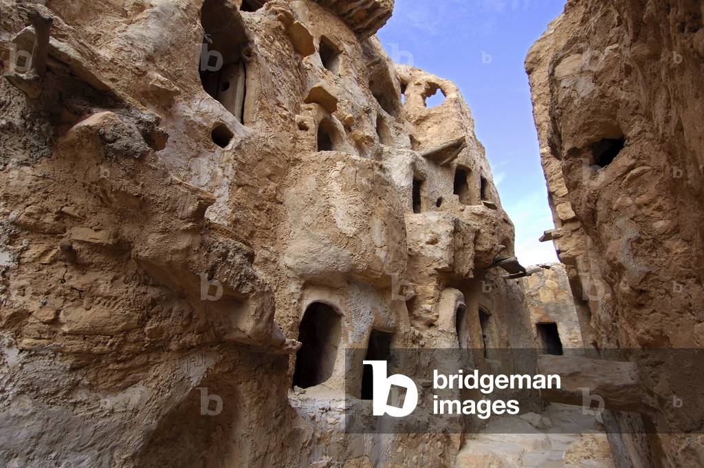 Storage rooms, ghorfas, in the Berber grainary Nalut (Nalout) Libya