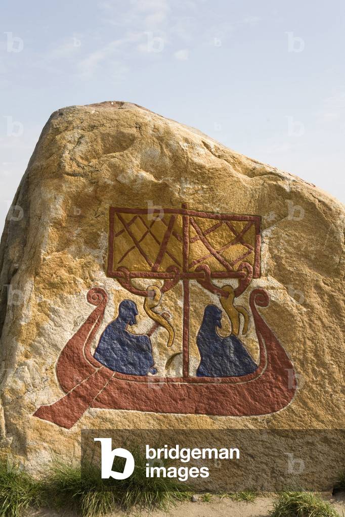 Registration and representation of a drakkar (Viking ship) Viking Rune. Viking Museum, Bork on Ringkoebing Fjord, Denmark