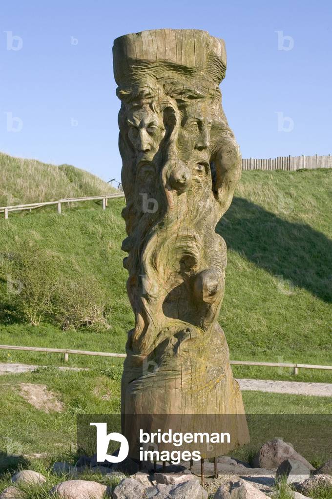 island Rugen Ruegen Mecklenburg-Vorpommern (Mecklenburg Vorpommern) Germany Kap Arkona monument with slavic gods in front of the slavic castle