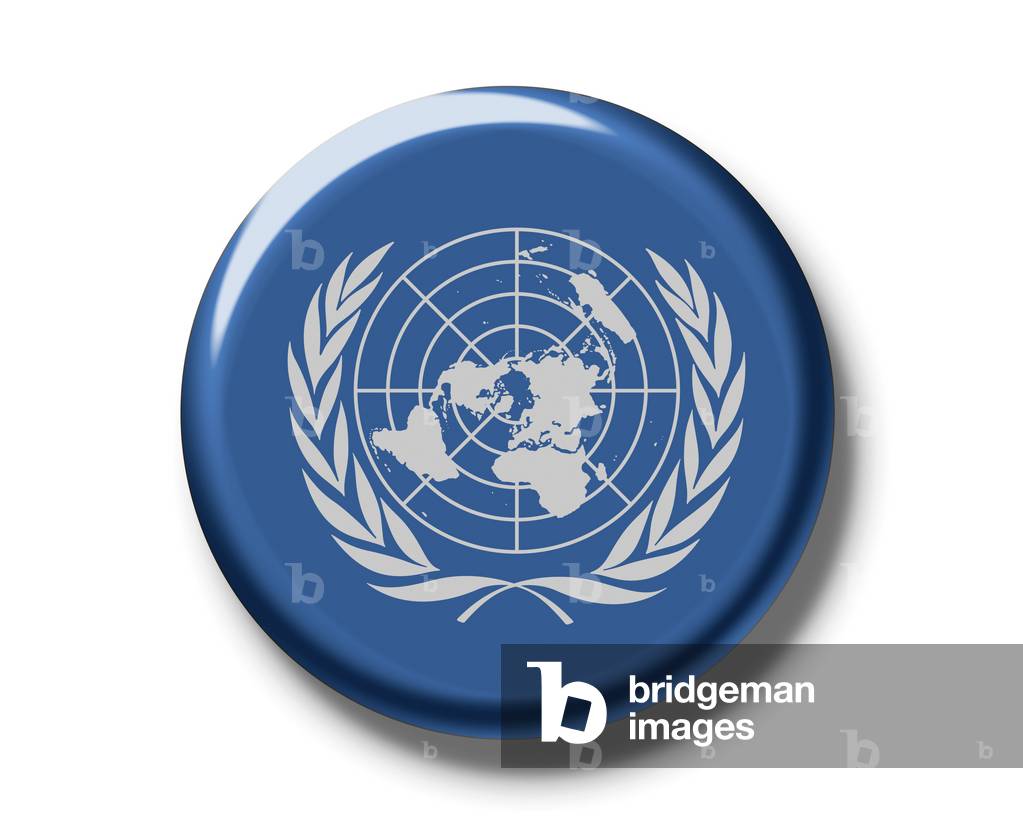 Badge representing the United Nations flag Button badge, flag, United Nations